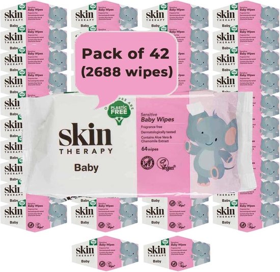 Skin Therapy Lingettes humides Bébé sensibles sans plastique et sans parfum - 42 paquets
