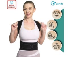 Lavida® Rugbrace -Rugband -Schouders, Nek & Onderrug -Postuur Corrector - Houding Correctie -Tegen Rugklachten -Zwart- L