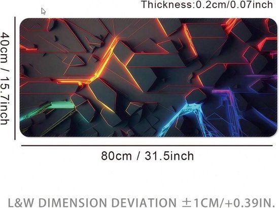 S&E 3D Gaming Muismat - Anti-Slip Rubber Basis - Kleurrijk Bureau Pad voor Gamers en Kantoor - 80 x 40 x 0,2 cm