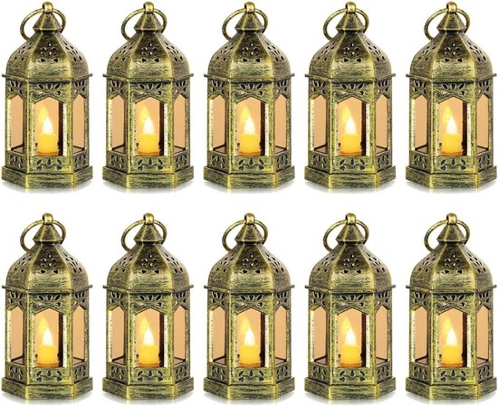 Romadedi Lantaarn gouden bruiloft tafeldecoratie - set van 4 kleine led- lantaarn, metaal, om op te hangen, voor kaarsen, feest, decoratie, Kerstmis, ramadan, tuin, balkon, outdoor, binnen, buiten