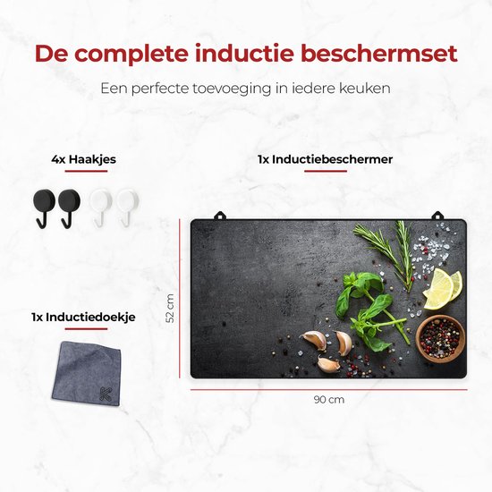 KitchyMist Inductie Beschermer 90x52 cm - Kruiden en Specerijen Limoen - Kookplaat Beschermer - Afdekplaat voor Kookplaat - Inductie Mat - Spatscherm Achterwand Keuken