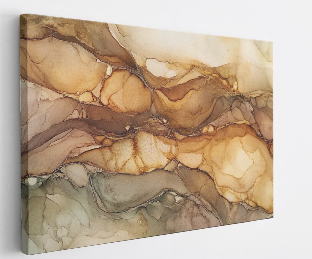 Saammp Canvas Schilderij - Brons marmer - Abstract - 150x100 - Foto op canvas - Wanddecoratie - Muurdecoratie Woonkamer - Slaapkamer decoratie - Canvas Print Multicolor