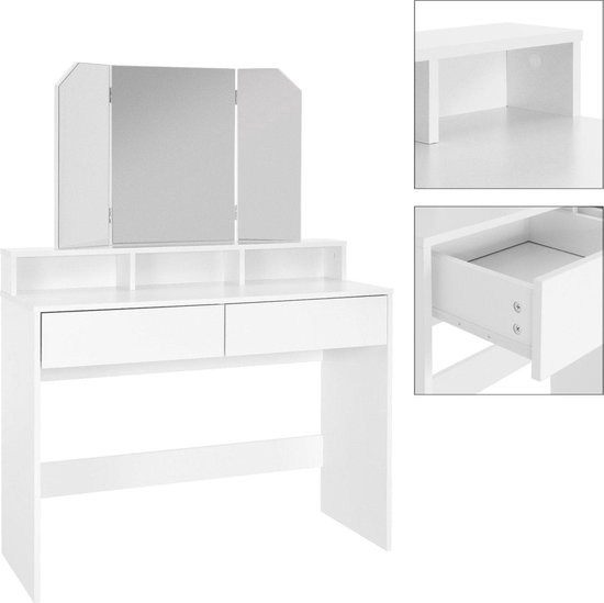 Cosmetische Tafel 9 Vakken Multifunctionele Kaptafel Kaptafel Met Kan En Uitklapbare Spiegel Met 80x 40x 76cm