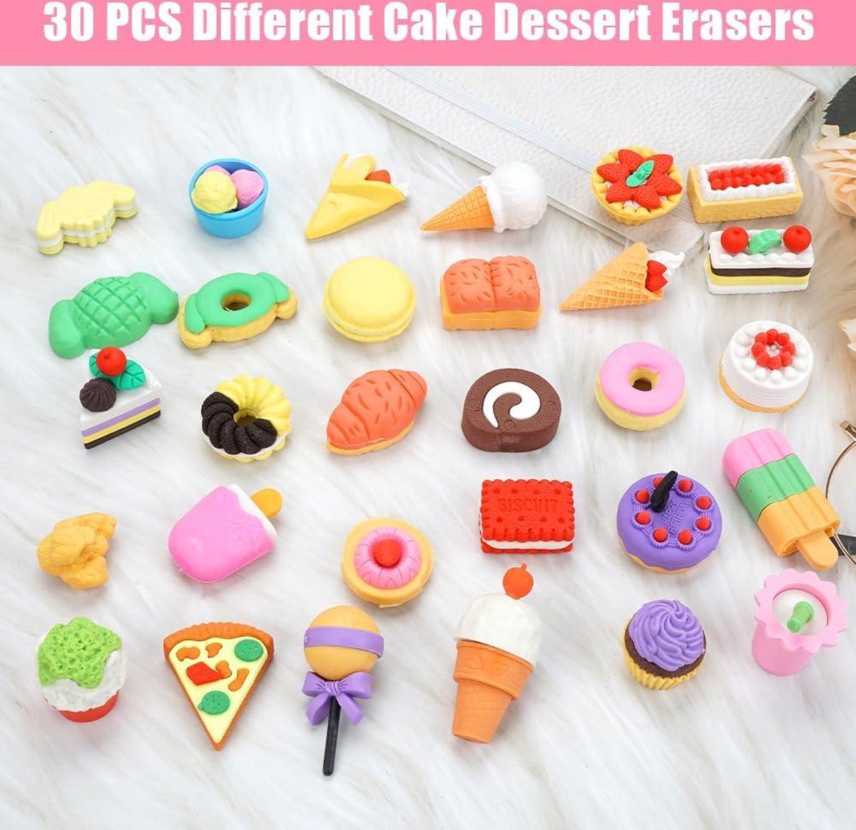 30 Stuks Grappige Dessert-cake Gummen – Creatieve Kneedgum In Taartvorm, Leuk Voor School, Kantoor Of Als Klein Cadeautje