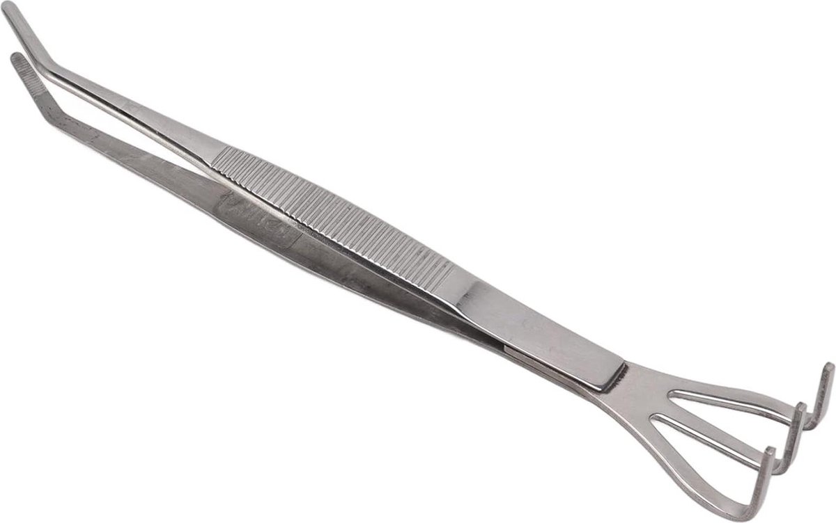 Roestvrij-stalen wortelhark met pincet ergonomisch handvat 3-punts Bonsai boom gereedschap voor bodem beluchten cadeau liefhebbers - Gebogen .