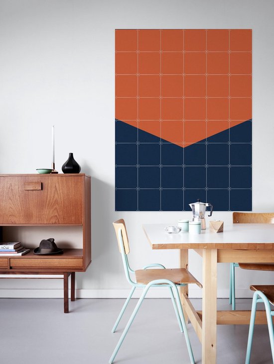 IXXI Color blocking - Orange Blue, Allon Dery - 80 x 100 cm - Support de suspension gratuit - Grande décoration murale et posters - Design graphique, Géométrique