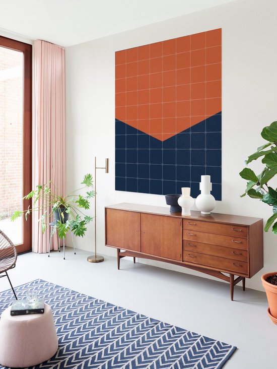 IXXI Color blocking - Orange Blue, Allon Dery - 80 x 100 cm - Support de suspension gratuit - Grande décoration murale et posters - Design graphique, Géométrique