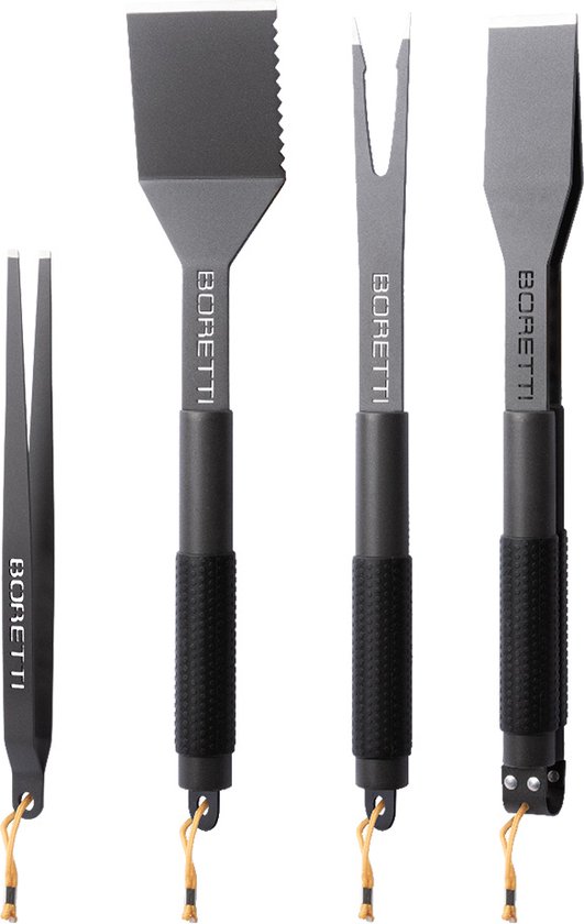 Boretti BBQ gereedsschapset - 4-dlg - Pincet - Spatel - Vork - Tang - barbecue - tangenset