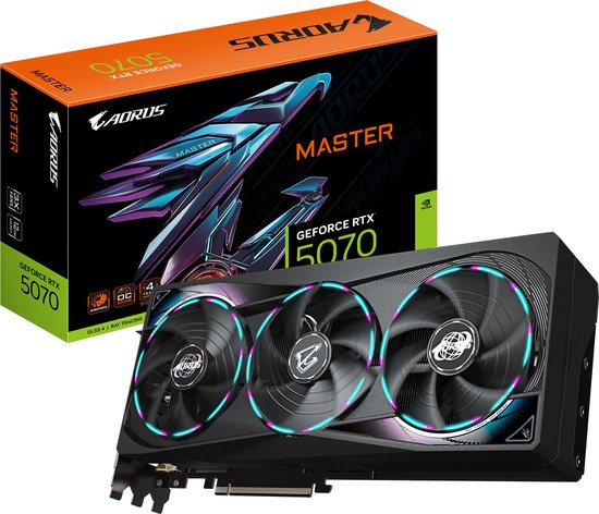 Gigabyte NVIDIA GeForce RTX 5070 AORUS MASTER 12G - Videokaart - 12GB - GDDR7 - 1x HDMI 2.1 - 3x DisplayPort 2.1