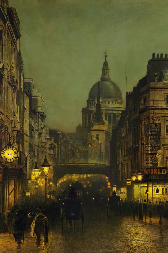 John Atkinson Grimshaw - St Paul’s from Ludgate Circus - St. Paul’s vanaf Ludgate Circus (1885) - 3:2