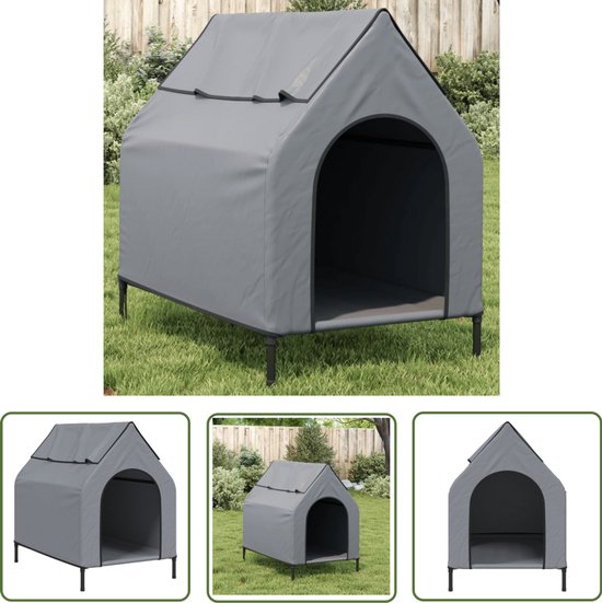The Living Store Hondenhok oxford stof en staal lichtgrijs - Hond Hok - Hondenverblijf - Honden Kennel - Outdoor Hondenhok - Veranda Hondenhok