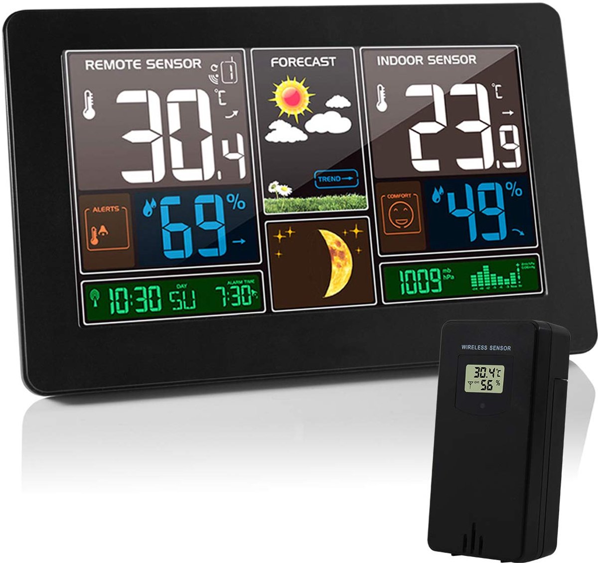 Draadloos Weerstation met Kleurendisplay en Buitenvoeler – Multifunctionele Temperatuur- en Vochtigheidsmeter voor Thuis en Kantoor