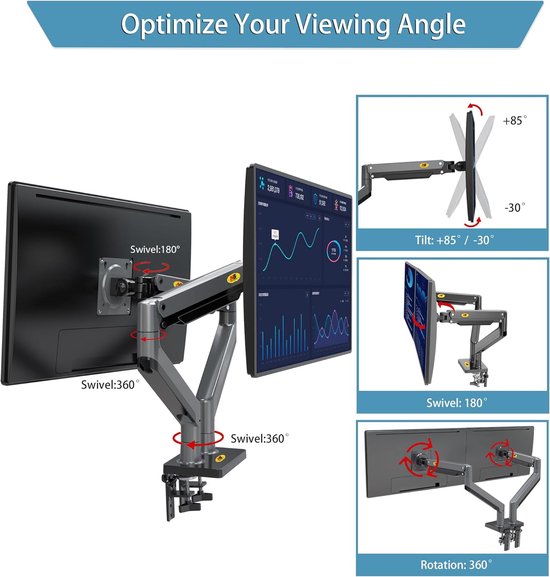 Bras double pour écrans 22" - 32" - réglable - 2 pièces