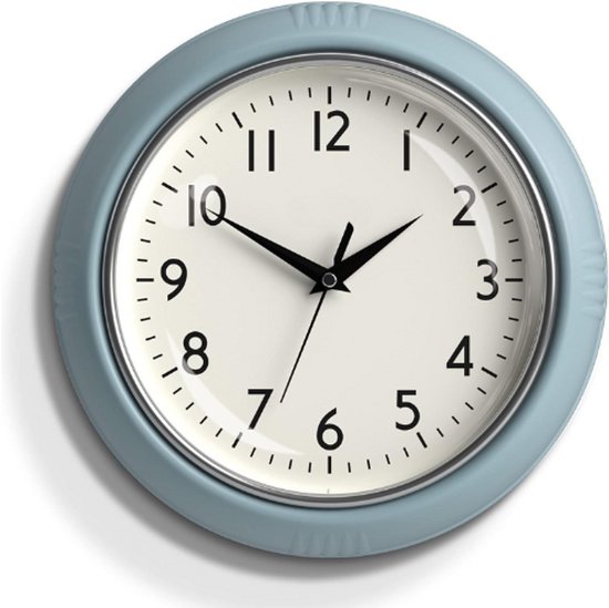 JONES CLOCKS® Ketchup Reloj de Pared | Reloj Retro Redondo | 25cm | Azul pálido | Ideal para la Cocina, el salón, la Oficina o el Dormitorio | Números fáciles de Leer