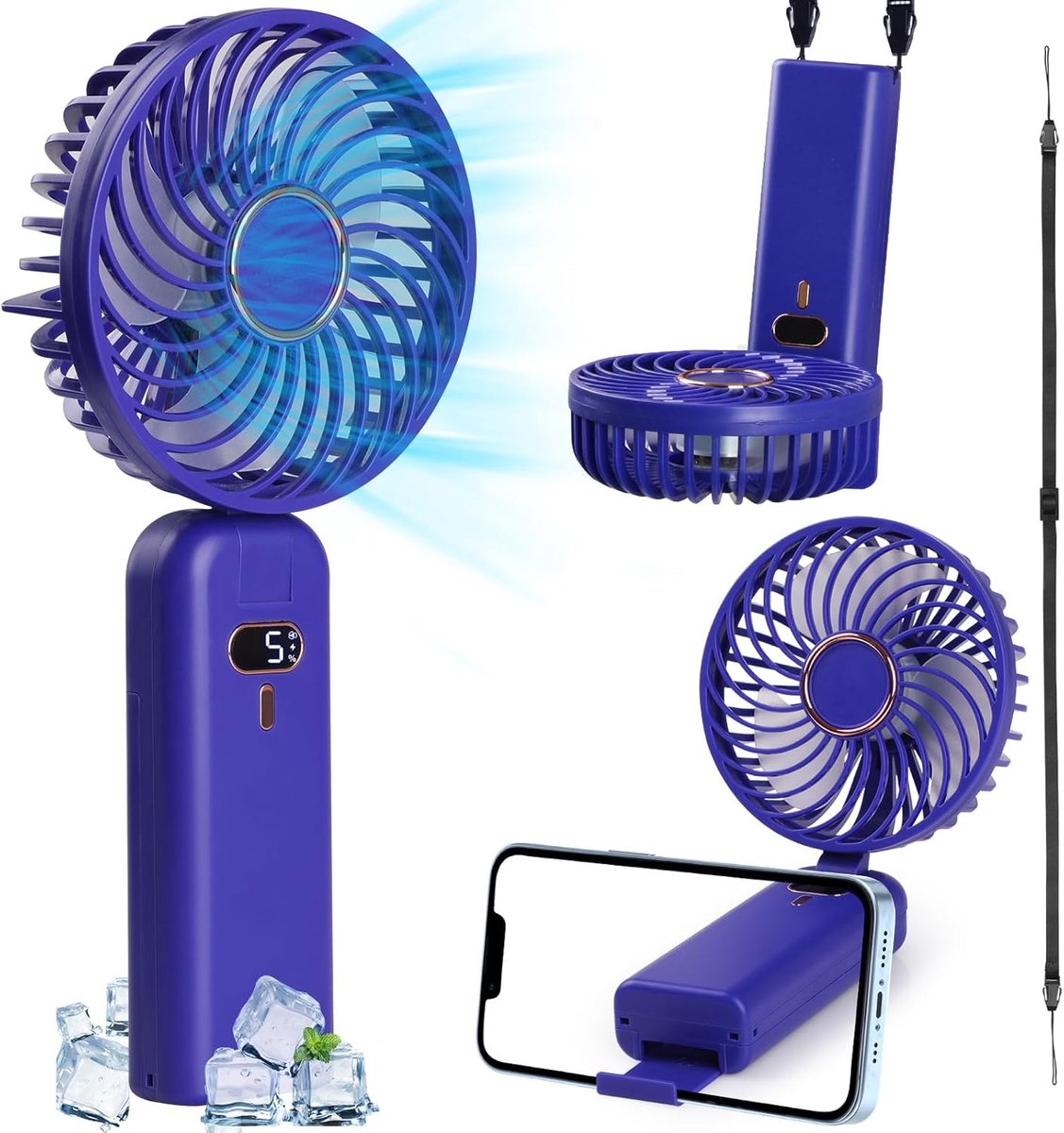 Draagbare USB Mini Ventilator - Opvouwbaar met LED Display - Stille Multifunctionele Ventilator voor Thuis, Kantoor en Buitenshuis - 4000mAh en 5 Snelheden