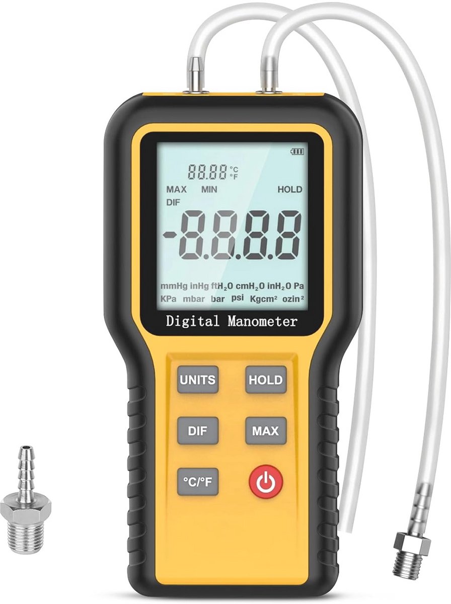 Digitale Drukmeter Tester voor HVAC - Draagbare Luchtdrukmeter met LCD en Auto-Off - 12 Eenheden Opties