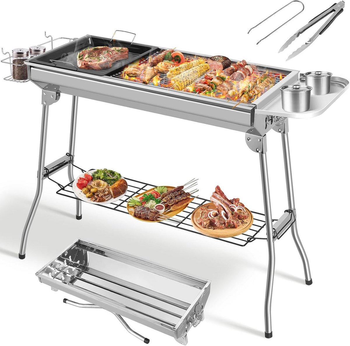 Goedkoopste Draagbare Houtskoolgrill voor Tuin en Kamperen – Inklapbare Roestvrijstalen BBQ met Antiaanbaklaag