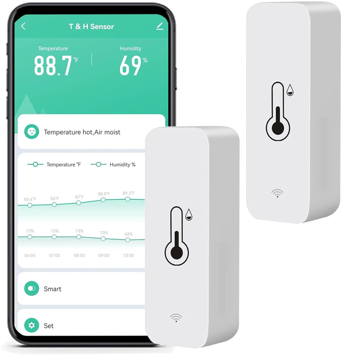 Slimme WiFi luchtvochtigheid- en temperatuurmonitor - Buiten- en binnenbewaking met app