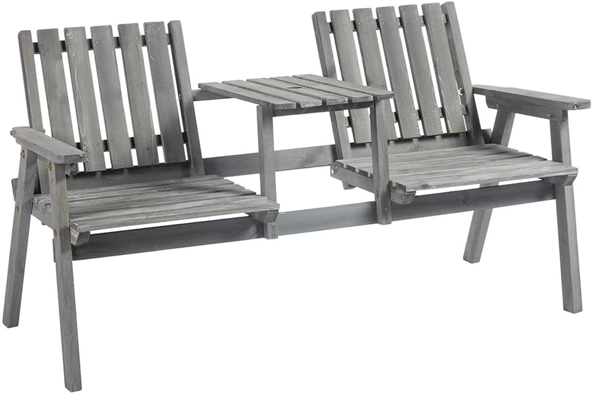 Gutent Tuinbank-met-tafel-zitset-met-parasolgat-2 Zitplaatsen-Massief hout-Grijs-152 x 70 x 83 cm