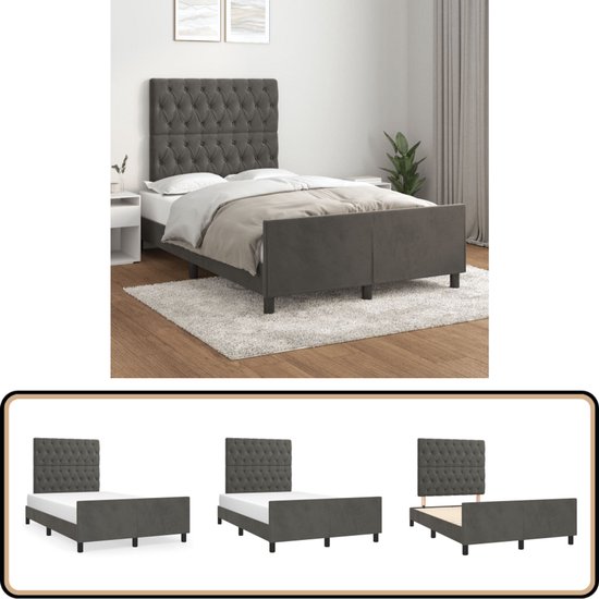 Cadre de lit vidaXL - 120 x 200 cm - Velours gris foncé - Cadre de lit - Velours - Gris foncé - Lit double - Sommier tapissier