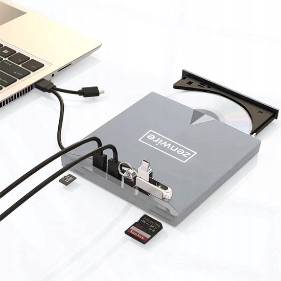 Zenwire H61 - Draagbaar extern station - CD-lezer - DVD-speler Schijfbrander - HUB 7in1 USB-C 3.0 - 4xUSB 2.0 - SD/Micro SD-kaartlezer - Plug & Play - stille werking - Brede compatibiliteit van Zenwire — afbeelding 3