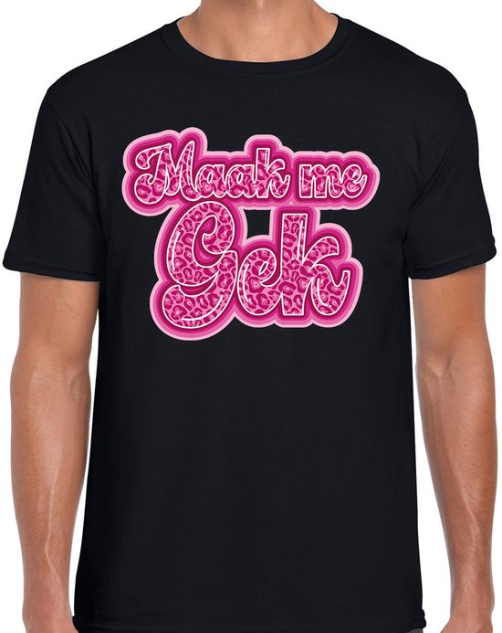 Bellatio Decorations Verkleed T-shirt heren - maak me gek - roze panter look letters - thema fout/goud/stout S