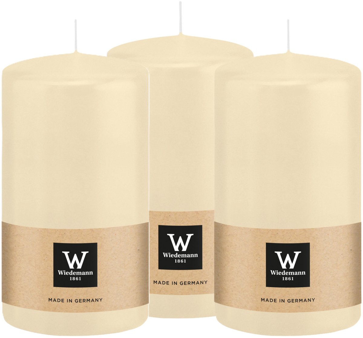 Wiedemann Cilinderkaars/stompkaars - 3x - creme wit - 13 x 7 cm - 52 branduren - zuilkaarsen