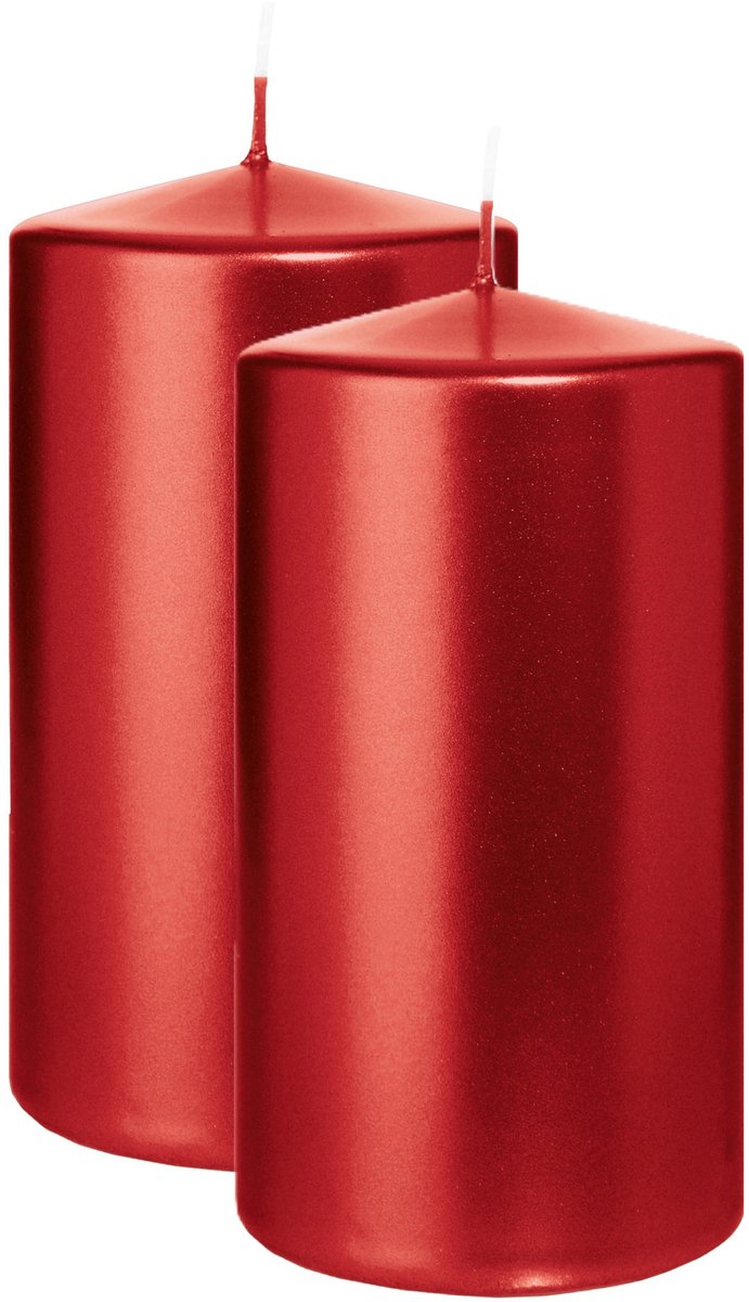 Wiedemann Cilinderkaars/stompkaars - 2x - metallic rood - 13 x 7 cm - 52 branduren - zuilkaarsen Donkerrood