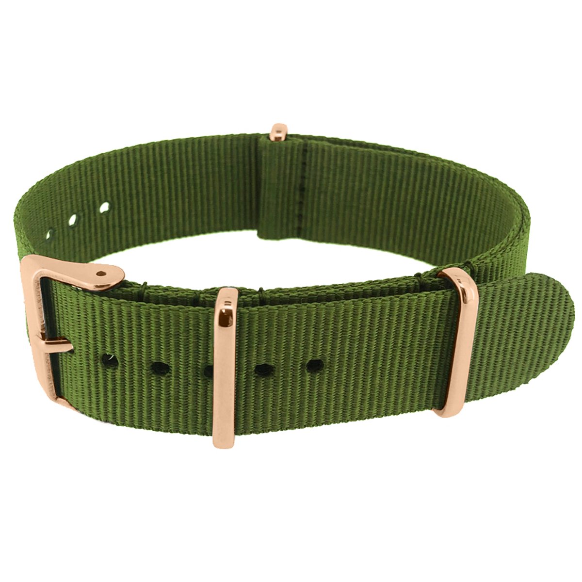 NATO Horlogeband G10 Military Nylon Strap - Original NATOS.com® - Legergroen - Rosegoud Staal 18mm