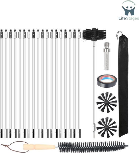 MaxEarn 24 Stk Kaminbürste Stange Set mit 18 Flexible Stangen 410 mm 2 Bürstenköpfen 4 zoll 1