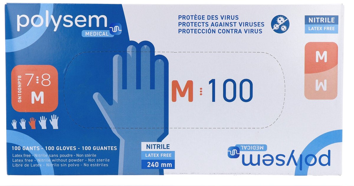 Goedkoopste Polysem Nitril Handschoenen Maat M 100ST
