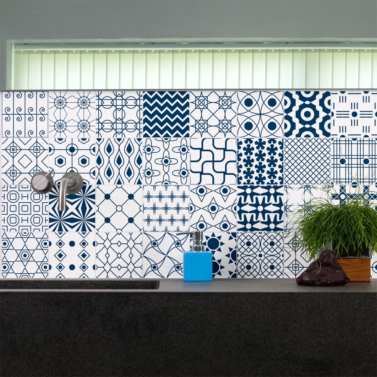 Ambiance Sticker Muurstickers voor keuken en badkamer - 30 Scandinavische cementtegelstickers - 30 stickers 15x15cm Multi color