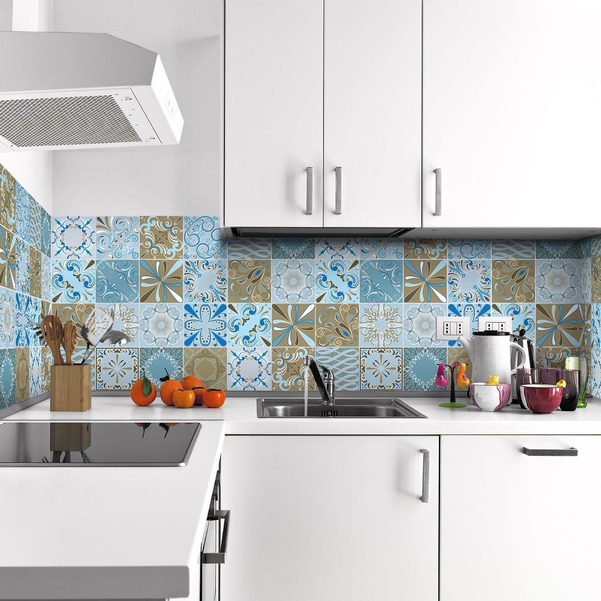 Ambiance Sticker Zelfklevende tegelmuurstickers voor keuken en badkamer - 9 Canberra Azulejo cementtegelstickers - 9 stickers 10x10cm Multi color