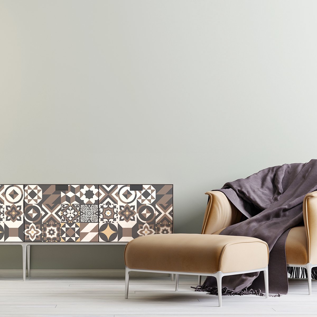 Ambiance Sticker Decoratieve meubelstickers - 30 authentieke Renaudo cementtegel meubelstickers - 30 stickers 15x15cm Multi color