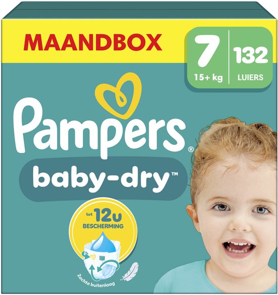 Pampers Baby-Dry - Maat 7 (15kg+) - 132 Luiers - Maandbox