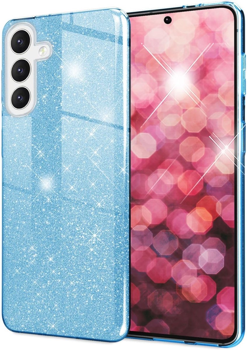 Casemania Hoesje Geschikt voor Samsung Galaxy A26 - Blauw - Glitter Back Cover