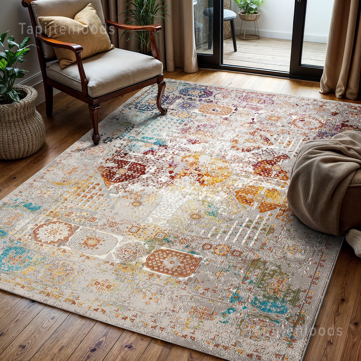 Muratap Picasso Feraghan Vintage Vloerkleed Multi / Beige Laagpolig- 80x150 CM Multikleur