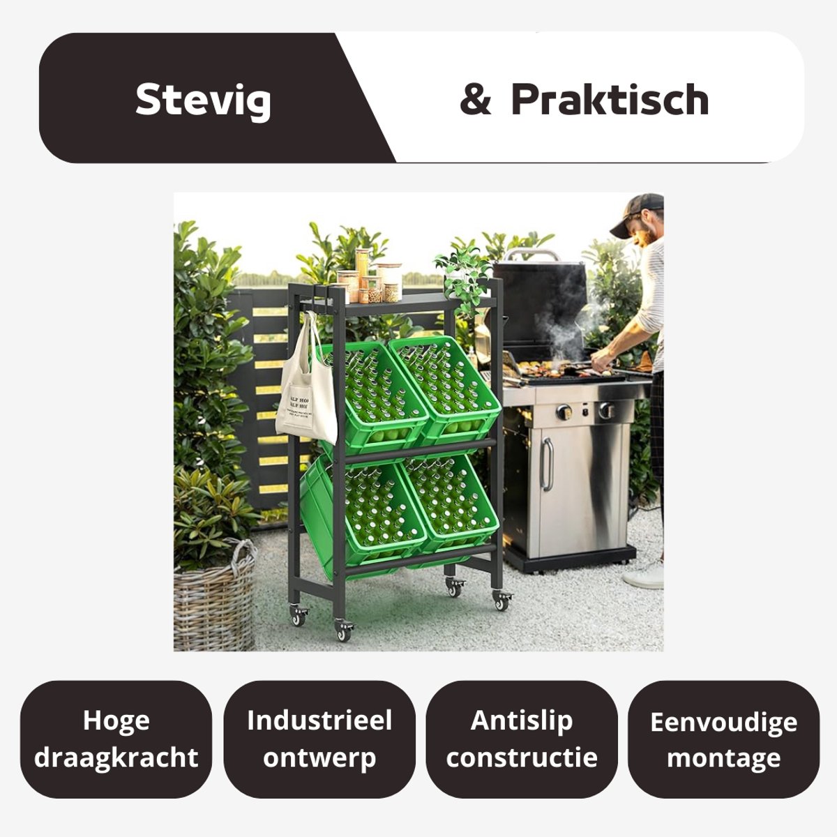 Lifewit Drankenrek 4 Kratten, Stevige Drankenrekstandaard met Planchet voor Bier, Fruit, Groente, Water in Keuken/Pantry/Garage/Bar Lifewit Drankenrek 4 Kratten, Stevige Drankenrekstandaard met Planchet voor Bier, Fruit, Groente, Water in Keuken/Pantry/Garage/Bar
