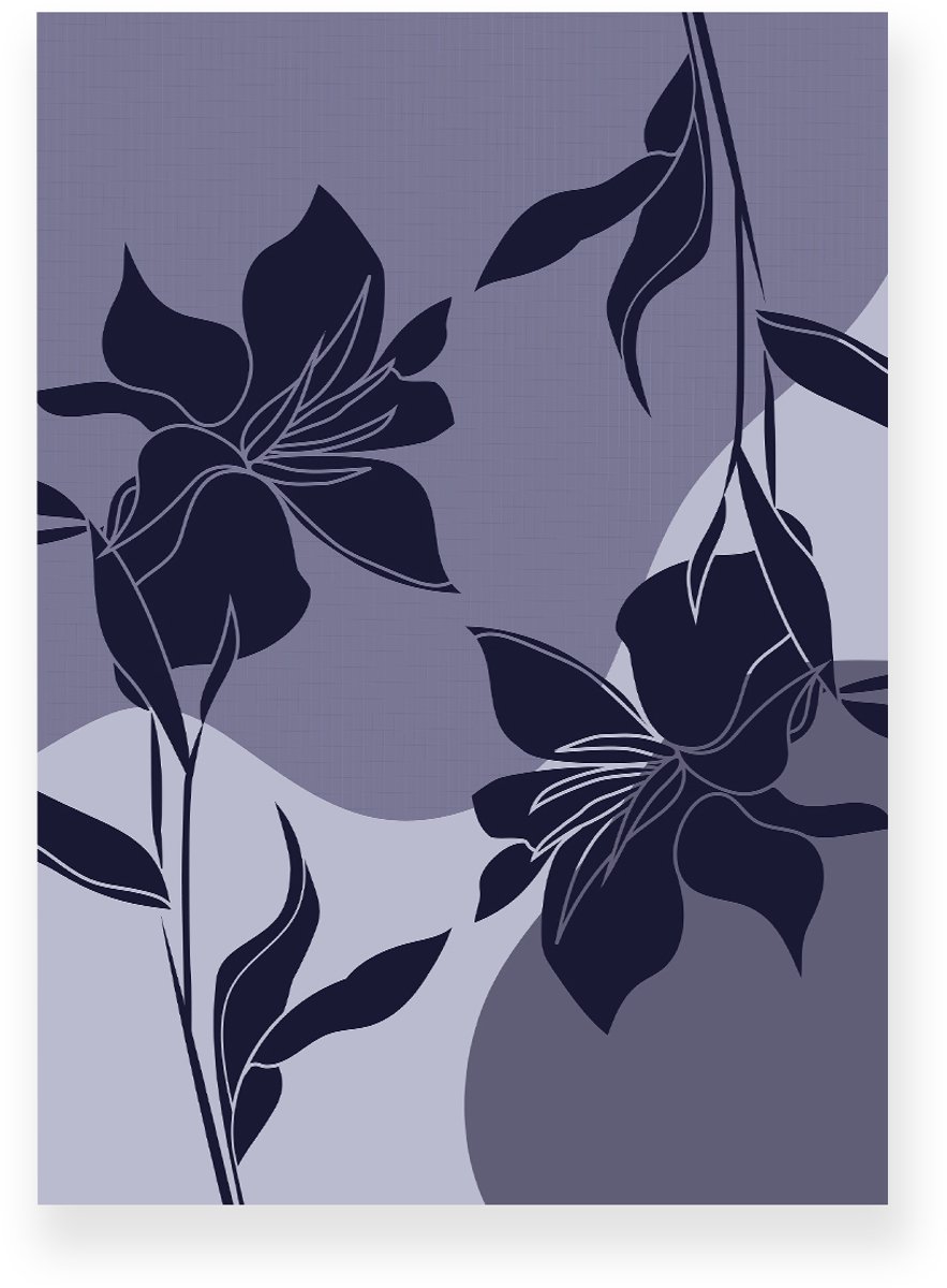Yisual Poster 30x40 cm - Lelies - Bloemen - Blauw - Grijs - Japandi - Minimalistisch - Muurdecoratie - Wanddecoratie