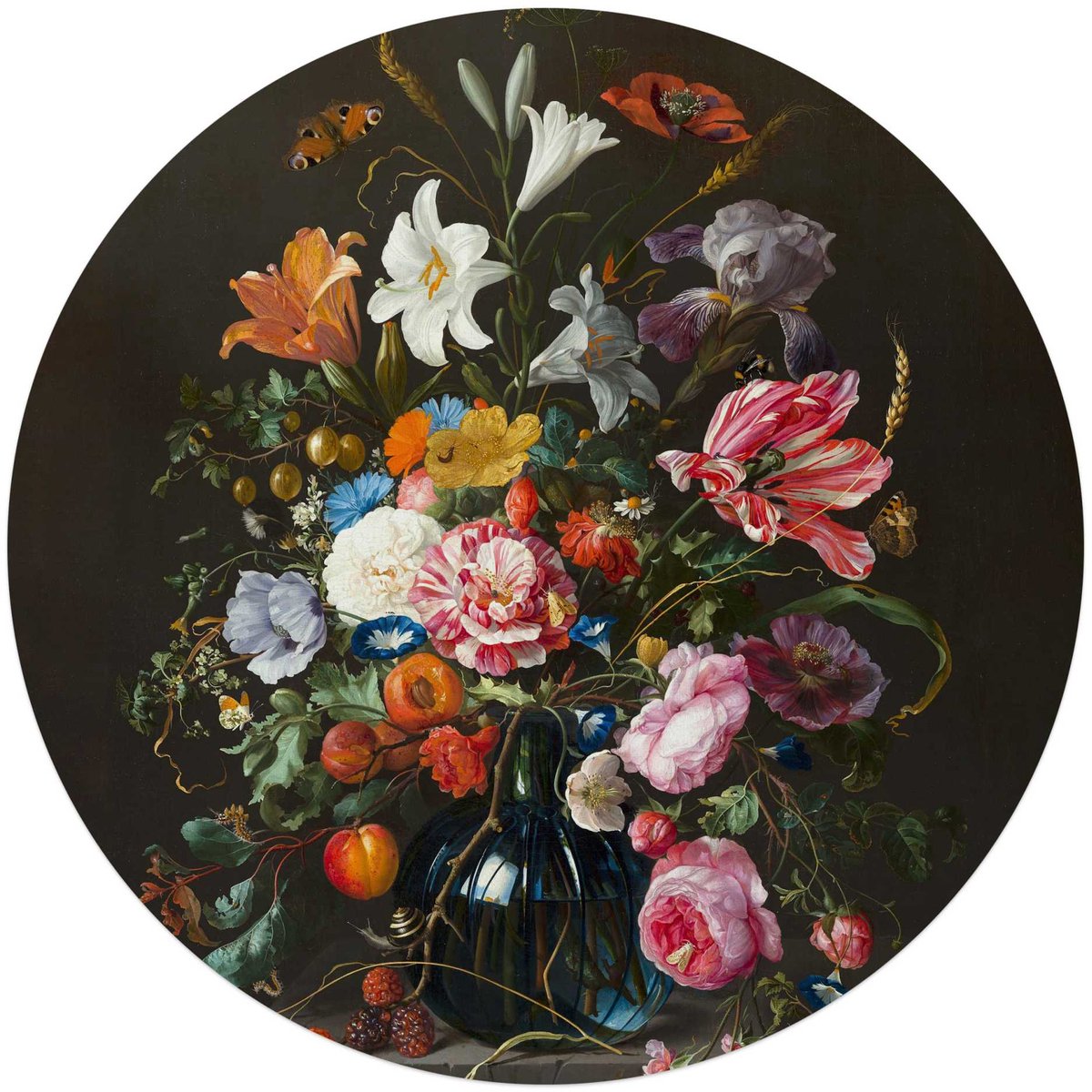 Glasschilderij De Heem - Stilleven op vaas - Ø 70 - Glas - REINDERS
