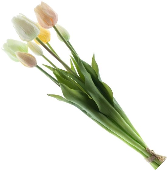 Bouquet de tulipes artificielles Bellatio Design Sally - 7 pièces - multicolore - toucher réaliste - 47 cm