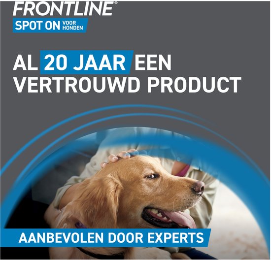 Een vrouw die een hond aait. "Al 20 jaar een vertrouwd product. Aanbevolen door experts."
