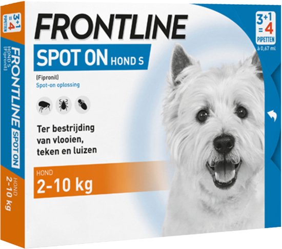 Frontline Spot-On - S - Anti vlooienmiddel - Hond - 4 pipetten