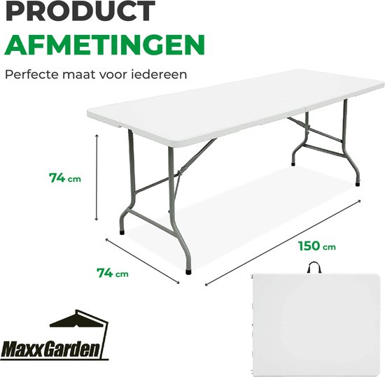 MaxxGarden Vouwtafel - Inklapbare Tuintafel - Campingtafel Opvouwbaar - Klaptafel - 152x70x74 cm - Wit van MaxxGarden — afbeelding 5