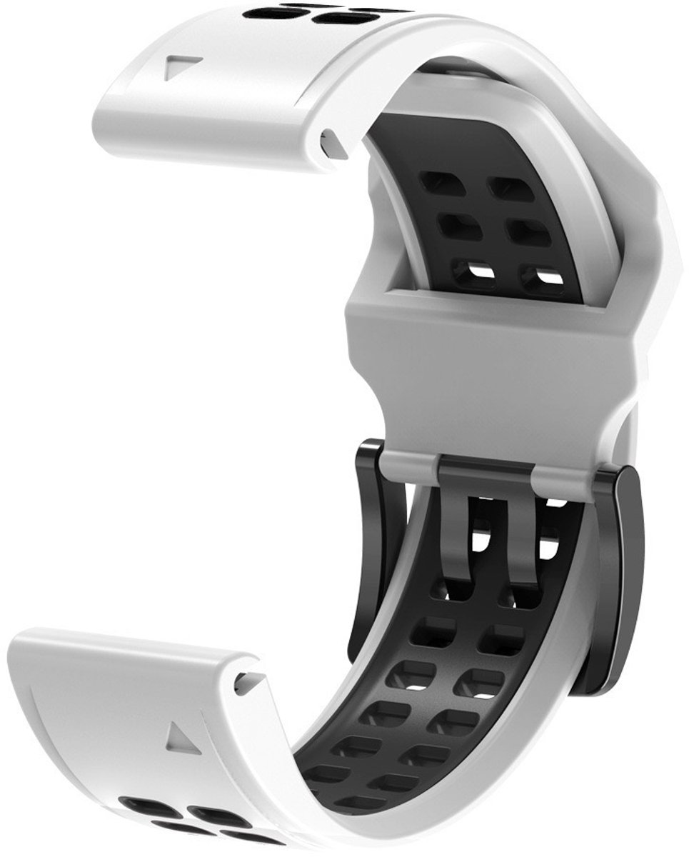 Stravo Zachte Siliconen Bandje met Dubbele Gesp - Garmin Fenix 5 (Plus)/Fenix 6 (Pro)/Fenix 7 (Pro-Sapphire-Solar)/Fenix 8-47mm/Fenix E-Garmin Epix (Pro) Gen 2-47mm - QuickFit 22mm Siliconen Horlogeband voor Garmin smartwatches - Wit thumbnail 4