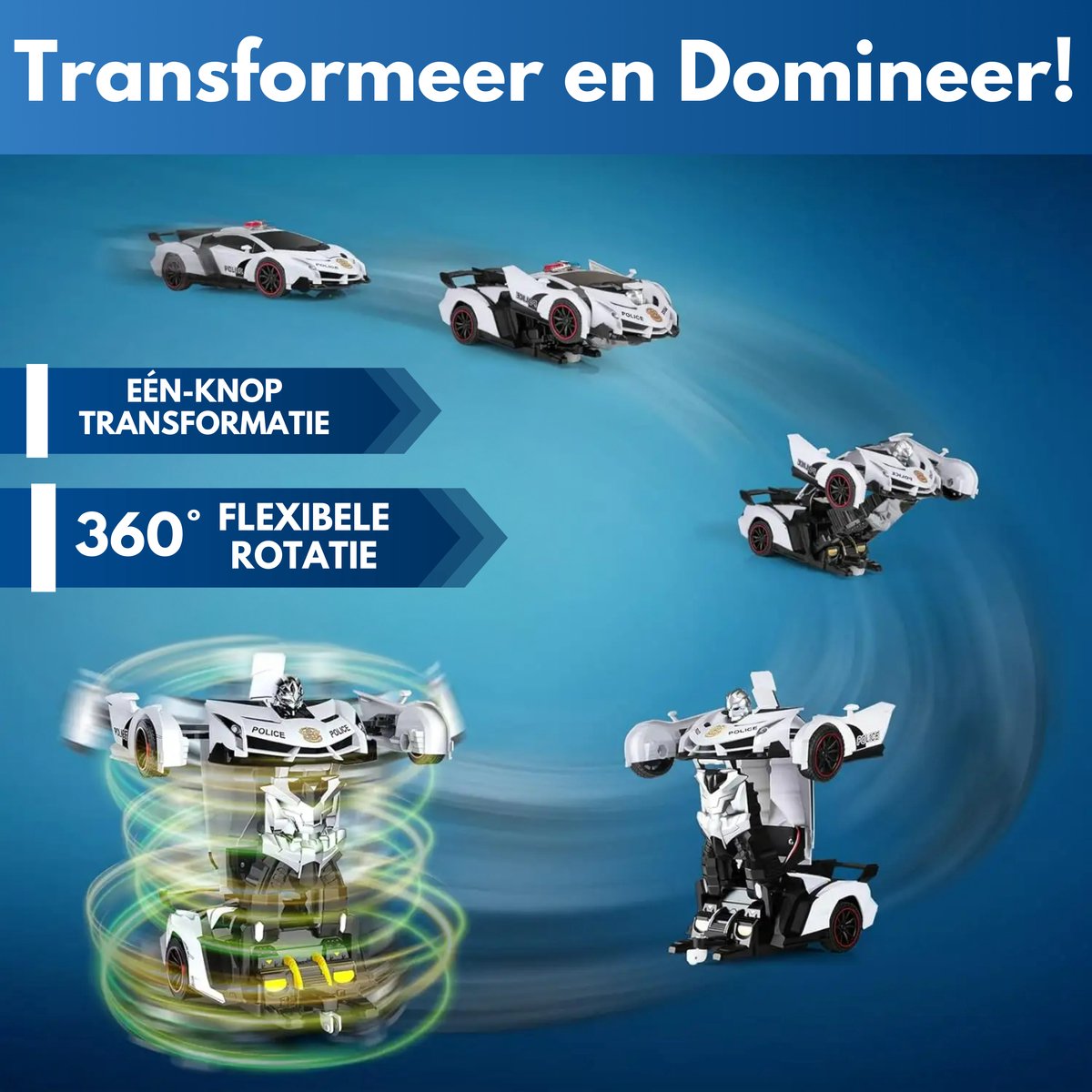 Boncy® Bestuurbare RC Auto - Transformerende Lambo Politie - Jongens Meisje Volwassenen - Robot Speelgoed Binnen Buiten - Afstandbestuurbaar Race Drift Car - Afstandsbestuurbaar Raceauto Accu - Stuntauto Bestuurbaar Elektrisch Autos Afstandsbediening — afbeelding 3