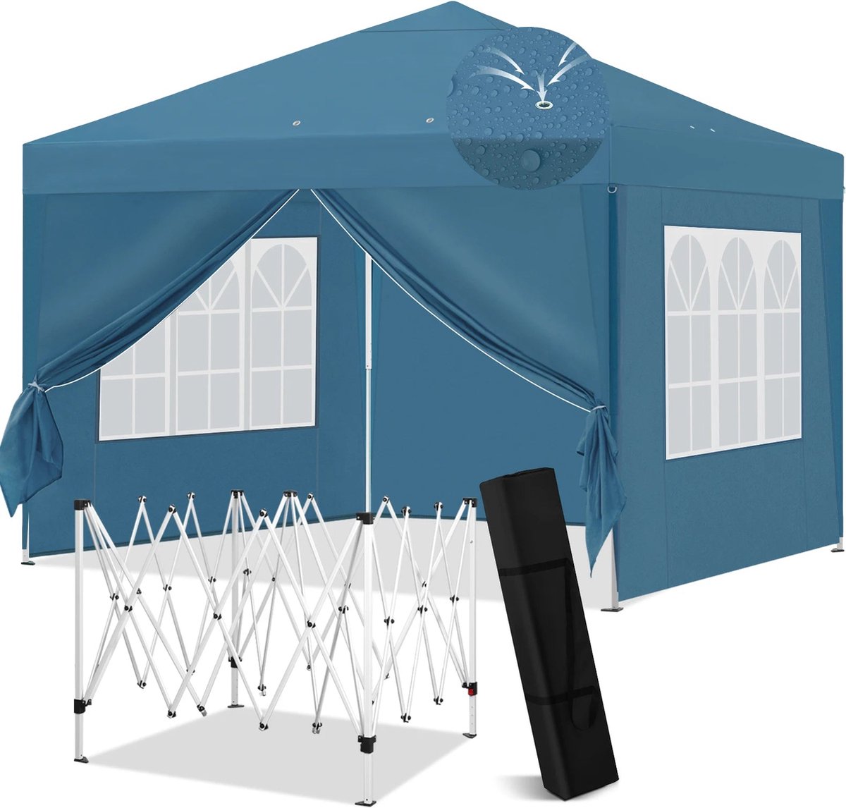 Pop-up Tuinhuisje - Partytent - Partytent Opvouwbaar - Easy up Partytent - Pop up Partytent - 3x3m - Winterproof - Opvouwbaar - Blauw