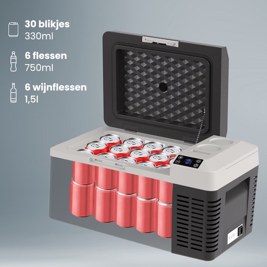 Auronic Elektrische Koelbox - Frigobox - Compressor - 12V 230 Volt - Camping Koelkast - Auto - 20L - Zwart/Grijs van Merkloos — afbeelding 5
