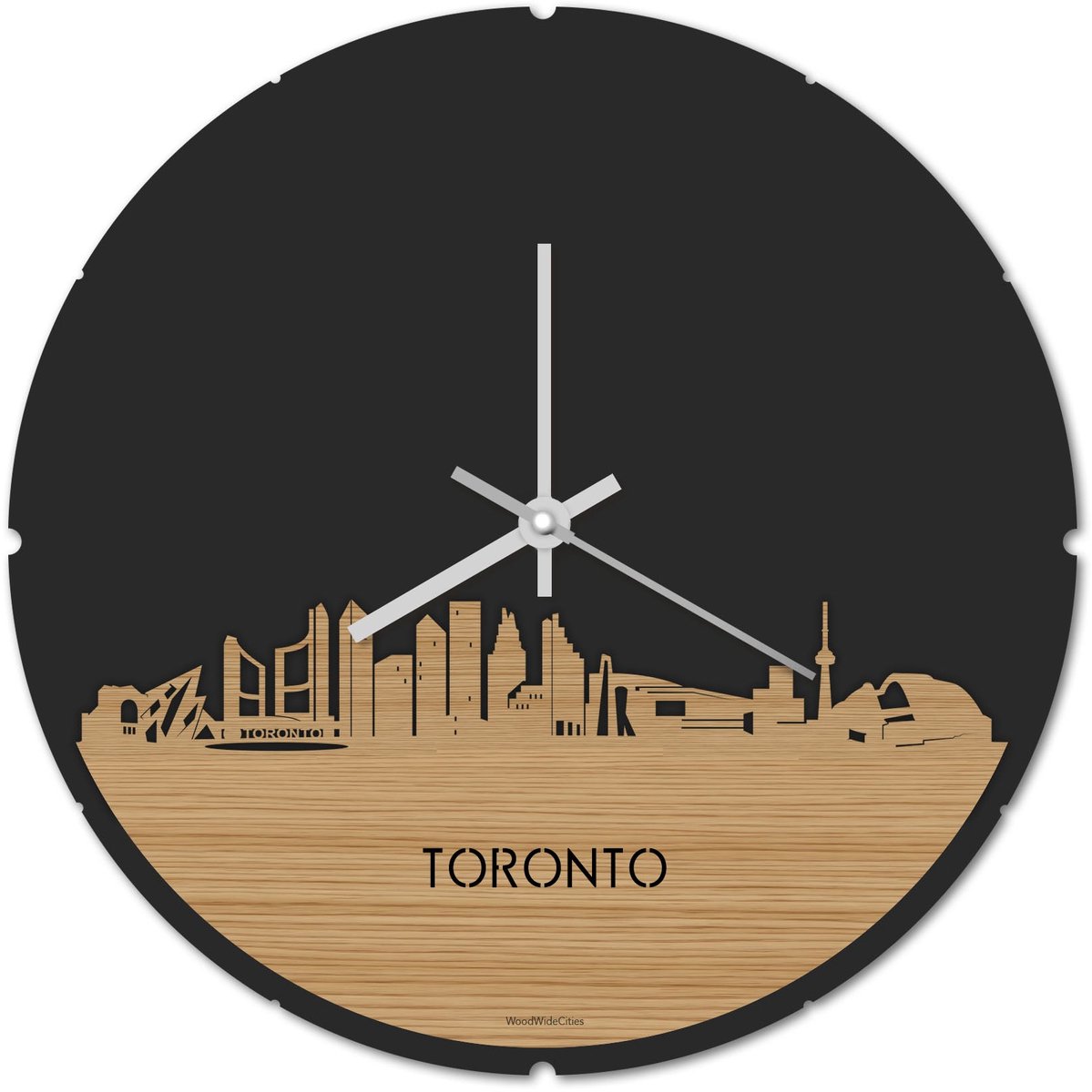 Skyline Klok Rond Toronto Bamboe hout - Ø 44 cm - Stil uurwerk - Wanddecoratie - Meer steden beschikbaar - Woonkamer idee - Woondecoratie - City Art - Steden kunst - Cadeau voor hem - Cadeau voor haar - Jubileum - Trouwerij - Housewarming -