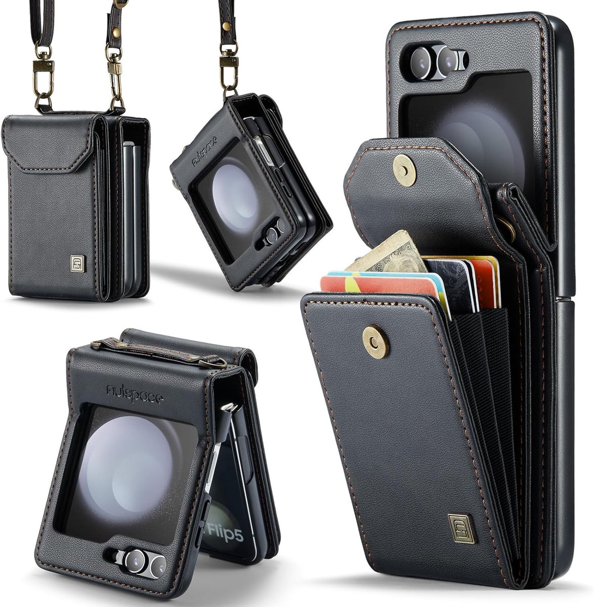 Luxe Flip Case met RFID Bescherming Kaarthouder voor Samsung Galaxy Z Flip 5 _ Zwart